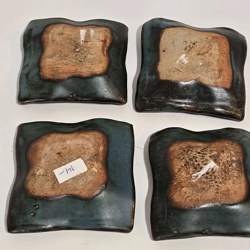 Art Pottery Sauce/ Ring/ Chopstick Holders x4‎ Art Pottery Abstract Green rustic